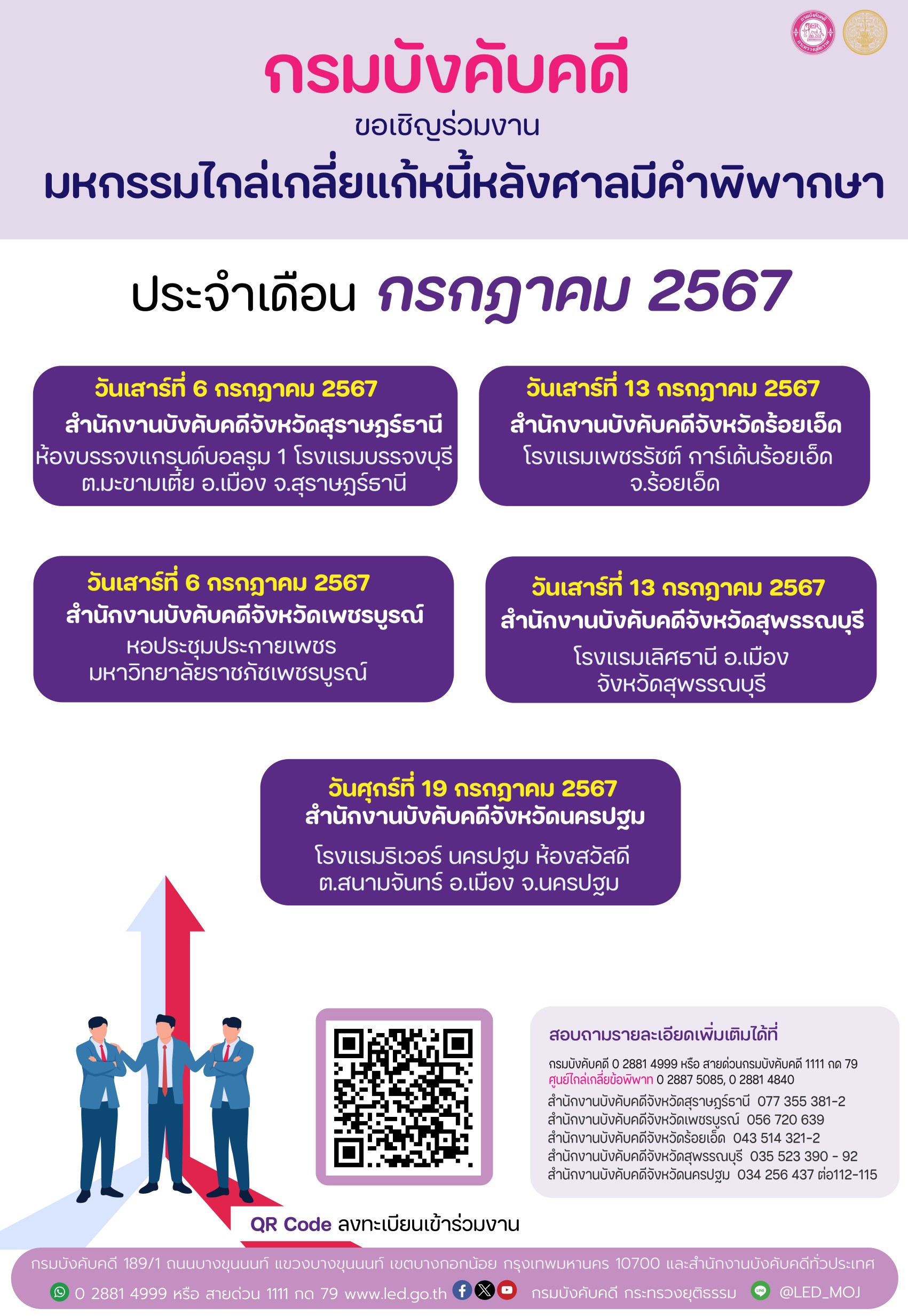 กรมบังคับคดีเชิญร่วมงานมหกรรมไกล่เกลี่ยแก้หนี้ หลังคำพิพากษา ประจำเดือนกรกฎาคม 2567 